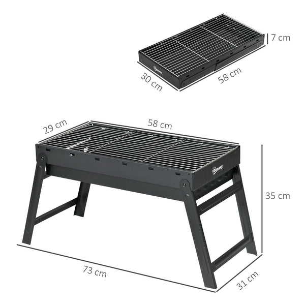 Barbecue au charbon de bois pliable portable BBQ grill sur pieds avec bassin à charbon extractible 74L x 30l x 37H cm, noir