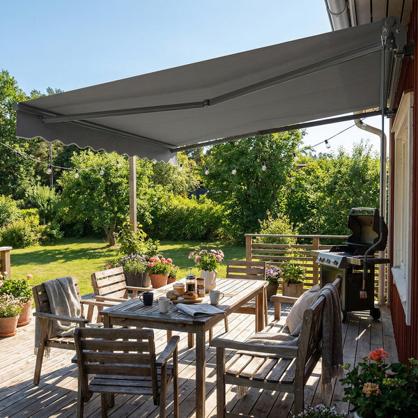 Store banne manuel 3,5x3m, auvent rétractable inclinaison réglable, manivelle, aluminium et polyester 280 g/m² protection UV résistance à l'eau, pour patio, balcon, terrasse, gris foncé