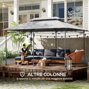 Gazebo de jardin 3x4 m avec rideaux amovibles, toit double et 12 trous de drainage, gazebo d'extérieur en métal et polyester, pour jardin, balcon, fêtes, camping, gris foncé