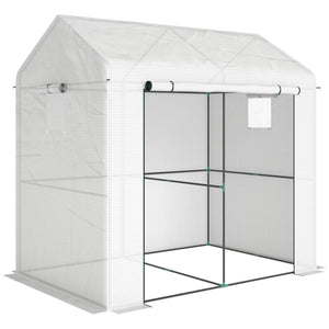 Serre de jardin PE, serre de balcon, bâche renforcée 135 g/m², châssis en acier, porte zippée enroulable, pour légumes plantes fleurs, intérieur et extérieur, 200 x 140 x 200 cm, blanc