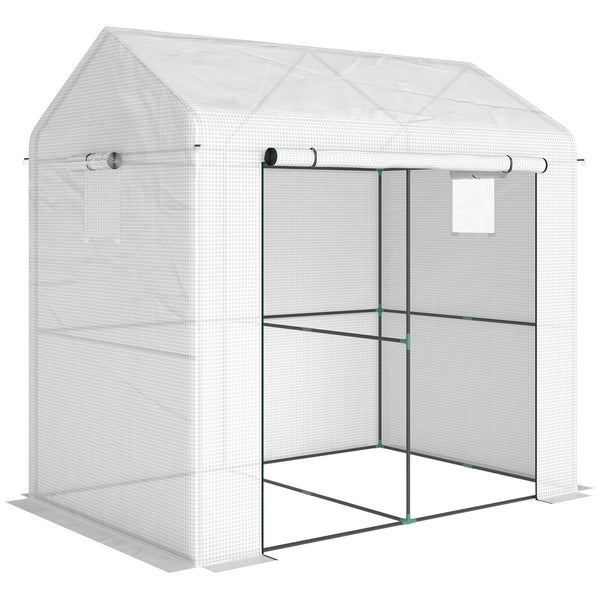 Serre de jardin PE, serre de balcon, bâche renforcée 135 g/m², châssis en acier, porte zippée enroulable, pour légumes plantes fleurs, intérieur et extérieur, 200 x 140 x 200 cm, blanc