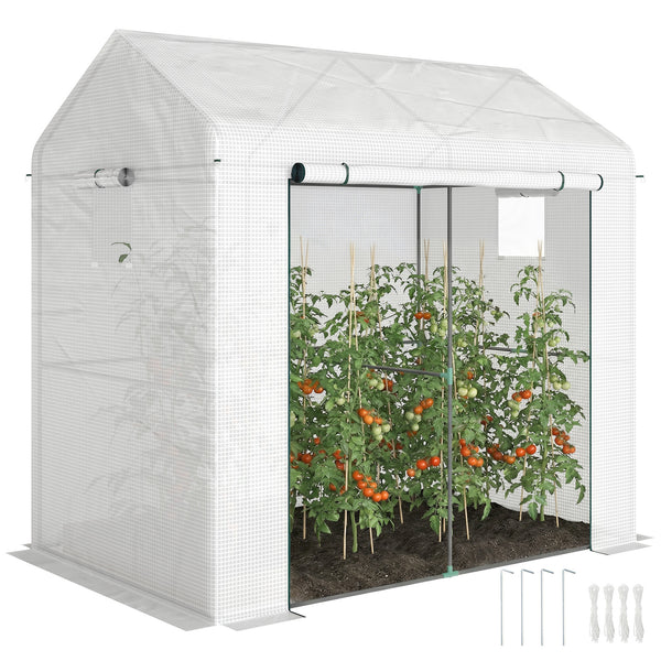 Serre de jardin PE, serre de balcon, bâche renforcée 135 g/m², châssis en acier, porte zippée enroulable, pour légumes plantes fleurs, intérieur et extérieur, 200 x 140 x 200 cm, blanc