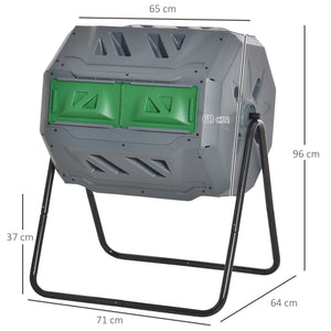 Composteur de Jardin - bac à Compost pour déchets - Rotatif 360° - Double Chambre 160 L - Acier PP Gris