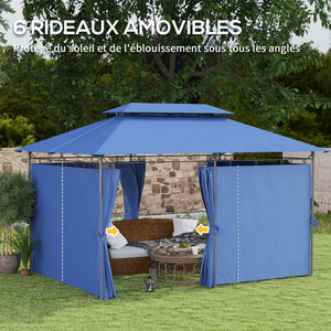 Tonnelle de jardin extérieur 3x4m, 6 colonnes en métal - pavillon de jardin avec double toit respirant - barnum 12 oeillets de drainage et abri solaire pour terrasse & événements, bleu foncé