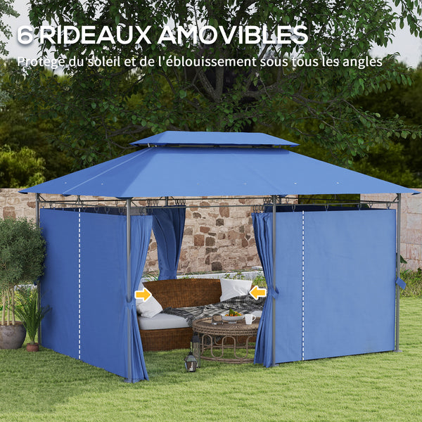 Tonnelle de jardin extérieur 3x4m, 6 colonnes en métal - pavillon de jardin avec double toit respirant - barnum 12 oeillets de drainage et abri solaire pour terrasse & événements, bleu foncé