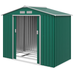 Abri de Jardin 2,42 m² - Remise pour Outils avec Fondation - cabanon Porte verrouillable - dim. 213L x 130l x 185H cm - tôle d'acier Vert
