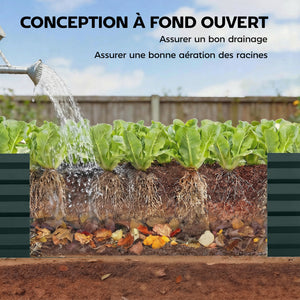 Jardinière rectangulaire potager de jardin bac à fleurs en acier avec bordure de sécurité et fond ouvert dim. 150L x 70l x 30H cm vert