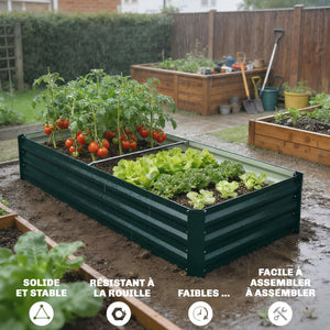 Jardinière rectangulaire potager de jardin bac à fleurs en acier avec bordure de sécurité et fond ouvert dim. 150L x 70l x 30H cm vert