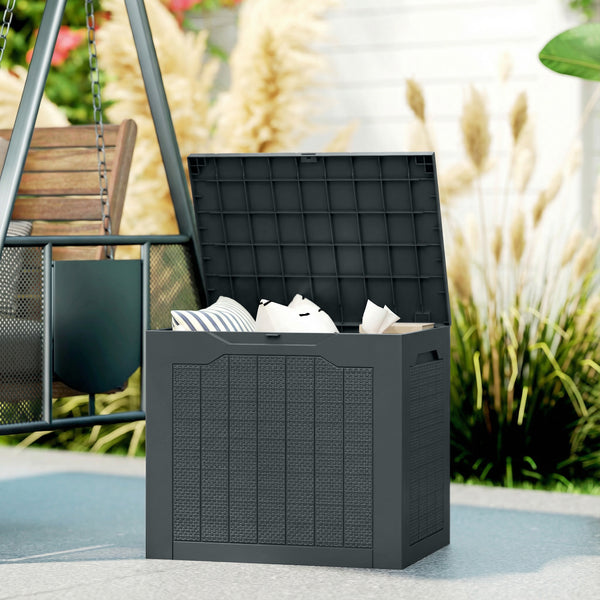 Coffre de rangement extérieur 97L avec poignées encastrées, malle de rangement extérieur étanche pour jardin terrasse, 56 x 41 x 50 cm, gris foncé