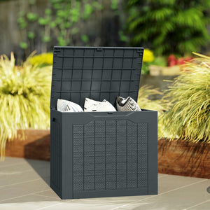 Coffre de rangement extérieur 97L avec poignées encastrées, malle de rangement extérieur étanche pour jardin terrasse, 56 x 41 x 50 cm, gris foncé
