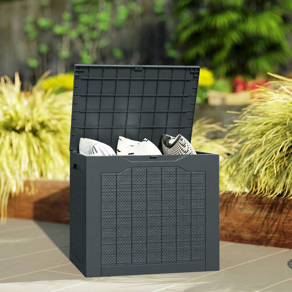 Coffre de rangement extérieur 97L avec poignées encastrées, malle de rangement extérieur étanche pour jardin terrasse, 56 x 41 x 50 cm, gris foncé
