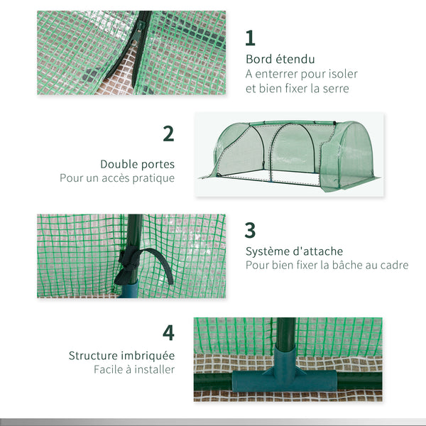 Serre de Jardin mini serre à tomates dim. 2L x 1l x 0,8H m Porte zippée bâche PE Acier Vert