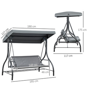 Balancelle de Jardin 3 Places Convertible Inclinaison Toit réglable Matelas Grand Confort Rembourrage 7 cm fourni Gris métal époxy Noir