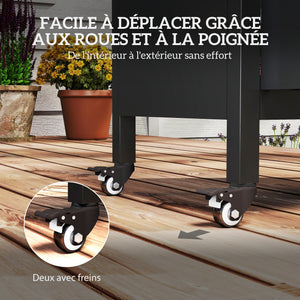 Desserte jardin chariot de barbecue avec tablette pliable, desserte pour plancha avec plateau en acier inoxydable et crochets, desserte extérieur à roulettes, 116 x 50 x 93 cm, noir