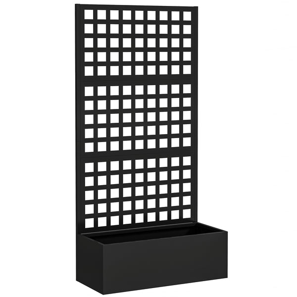 Jardinière avec treillis, brise-vue, lit surélevé de jardin, jardinière extérieure en acier galvanisée, pour plantes grimpantes, bac à fleurs pour balcon terrasse patio, 89x40x178cm, noir