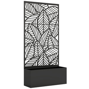 Jardinière avec treillis, bac à fleurs, lit surélevé avec brise-vue, pour plantes grimpantes, légumes, métal, intérieur et extérieur, 90 x 30 x 170 cm, noir