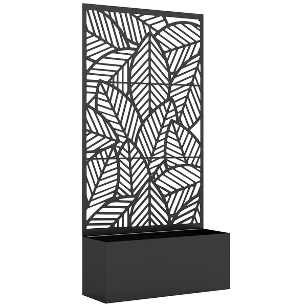 Jardinière avec treillis, bac à fleurs, lit surélevé avec brise-vue, pour plantes grimpantes, légumes, métal, intérieur et extérieur, 90 x 30 x 170 cm, noir