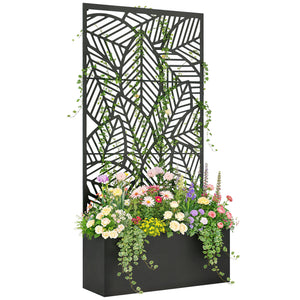 Jardinière avec treillis, bac à fleurs, lit surélevé avec brise-vue, pour plantes grimpantes, légumes, métal, intérieur et extérieur, 90 x 30 x 170 cm, noir
