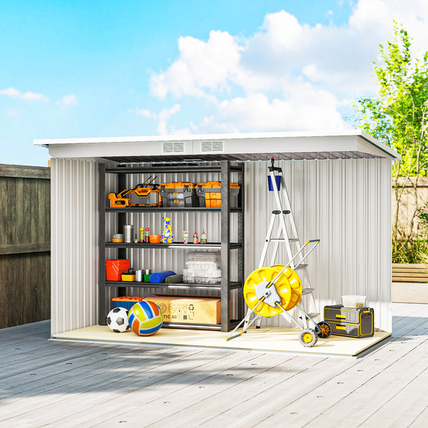 Abri de jardin en acier galvanisé XXL 3,6 m² avec kit de fondation 280 x 130 x 172 cm, cabane de jardin cabanon rangement outils avec portes coulissantes verrouillables aérations, gris clair