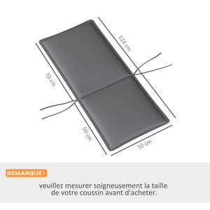Lot de 4 coussins de chaise d'extérieur galette de chaise à dossier haut attaches et bande réglable tissu teint en fil anti-décoloration UPF50+ pour jardin terrasse balcon 124x50x5cm gris