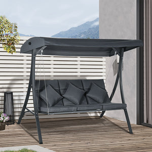Balancelle de jardin 3 places grand confort inclinaison toit réglable matelas fourni acier polyester dim. 202L x 115l x 168H cm gris foncé