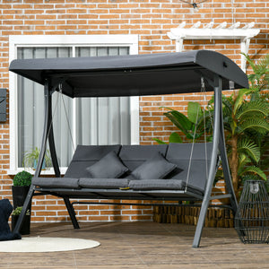 Balancelle de jardin 3 places grand confort inclinaison toit réglable matelas fourni acier polyester dim. 202L x 115l x 168H cm gris foncé