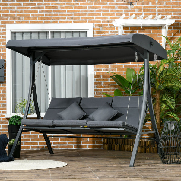 Balancelle de jardin 3 places grand confort inclinaison toit réglable matelas fourni acier polyester dim. 202L x 115l x 168H cm gris foncé