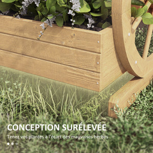 Jardinière sur Pieds carré Potager 3 étages Style Rustique Chic avec 2 roues Charrette Bois Sapin, trous de drainage, dim. 62L x 61l x 57H cm Bois naturel
