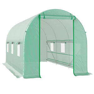 Serre tunnel de jardin 8m², serre de jardin tunnel 400x200x200cm avec porte et 6 fenêtres, pour extérieur, toutes saisons, légumes, fruits, fleurs, bâche PE haute densité 140 g/m² vert