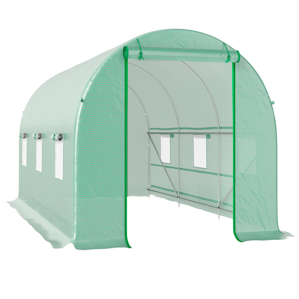 Serre tunnel de jardin 8m², serre de jardin tunnel 400x200x200cm avec porte et 6 fenêtres, pour extérieur, toutes saisons, légumes, fruits, fleurs, bâche PE haute densité 140 g/m² vert