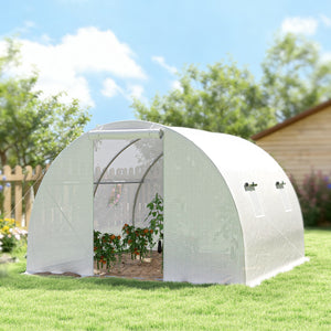 Serre de Jardin Tunnel 9 m² 3L x 3l x 2H m - 4 fenêtres, Porte zippée Enroulable - châssis Tubulaire Acier galvanisé, bâche PE Haute densité Blanc