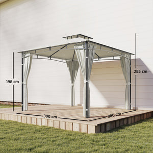 Tonnelle de Jardin Extérieur 3x3m Pavillon Métal Ø 48mm - Cadre de Toit Rétractable & Double Toit UV50+ - Abri de Jardin Imperméable Robuste pour 6-8 Personnes, Crème