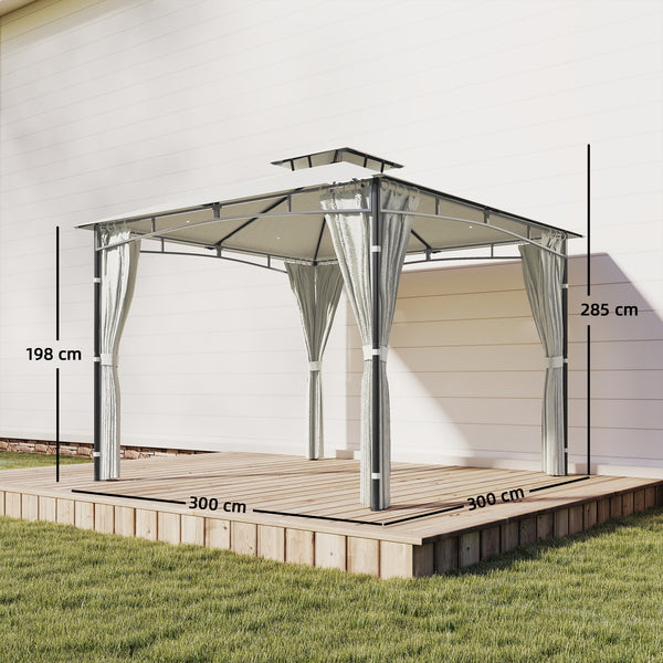 Tonnelle de Jardin Extérieur 3x3m Pavillon Métal Ø 48mm - Cadre de Toit Rétractable & Double Toit UV50+ - Abri de Jardin Imperméable Robuste pour 6-8 Personnes, Crème