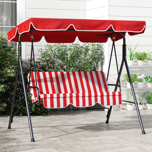 Balancelle de Jardin 3 Places Toit Inclinaison réglable Coussins Assise et Dossier 1,72L x 1,1l x 1,53H m Acier Noir Polyester Rouge