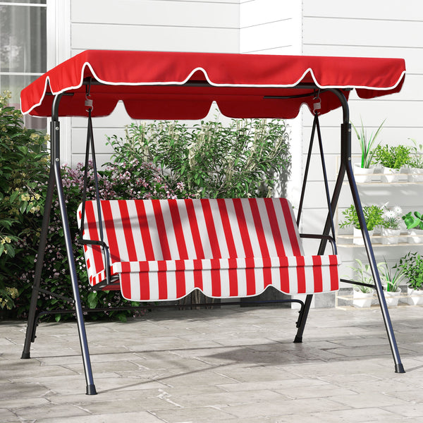 Balancelle de Jardin 3 Places Toit Inclinaison réglable Coussins Assise et Dossier 1,72L x 1,1l x 1,53H m Acier Noir Polyester Rouge