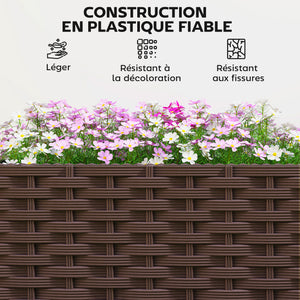 Jardinière avec treillis, bac à fleurs sur roulettes, lit surélevé en plastique avec système d'auto-arrosage, trous de drainage, pour plantes grimpantes, légumes, fleurs, 120x40x192cm, marron