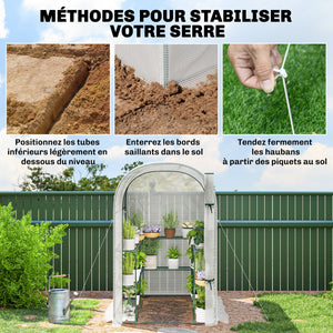Serre de jardin avec étagères, 123 x 187 x 189 cm, petite serre avec porte enroulable, bâche PE haute densité 140 g/m², prolongée de 10 cm, blanc