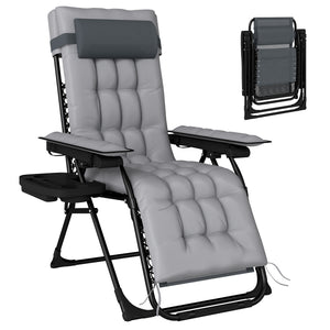 Chaise de Gravité Zéro, avec Accoudoirs, Coussin, Porte-Gobelet, Appuie-tête, Dossier Réglable, Bain de Soleil pour Jardin Plage Terrasse Camping, Gris Clair