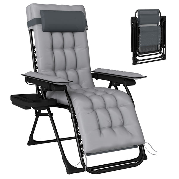 Chaise de Gravité Zéro, avec Accoudoirs, Coussin, Porte-Gobelet, Appuie-tête, Dossier Réglable, Bain de Soleil pour Jardin Plage Terrasse Camping, Gris Clair
