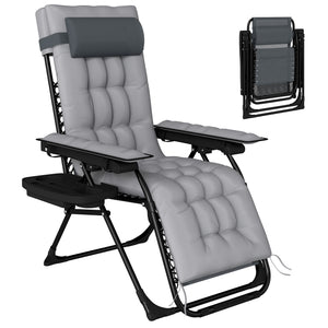Chaise de Gravité Zéro, avec Accoudoirs, Coussin, Porte-Gobelet, Appuie-tête, Dossier Réglable, Bain de Soleil pour Jardin Plage Terrasse Camping, Gris Clair