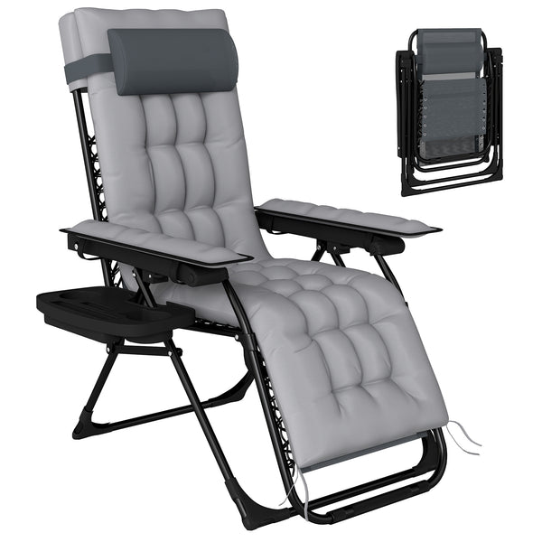 Chaise de Gravité Zéro, avec Accoudoirs, Coussin, Porte-Gobelet, Appuie-tête, Dossier Réglable, Bain de Soleil pour Jardin Plage Terrasse Camping, Gris Clair