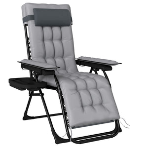Chaise de Gravité Zéro, avec Accoudoirs, Coussin, Porte-Gobelet, Appuie-tête, Dossier Réglable, Bain de Soleil pour Jardin Plage Terrasse Camping, Gris Clair