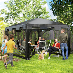Tonnelle de jardin 3 x 4 m, barnum tente de réception avec parois latérales en maille et 2 portes, pour fêtes et mariages, gris foncé