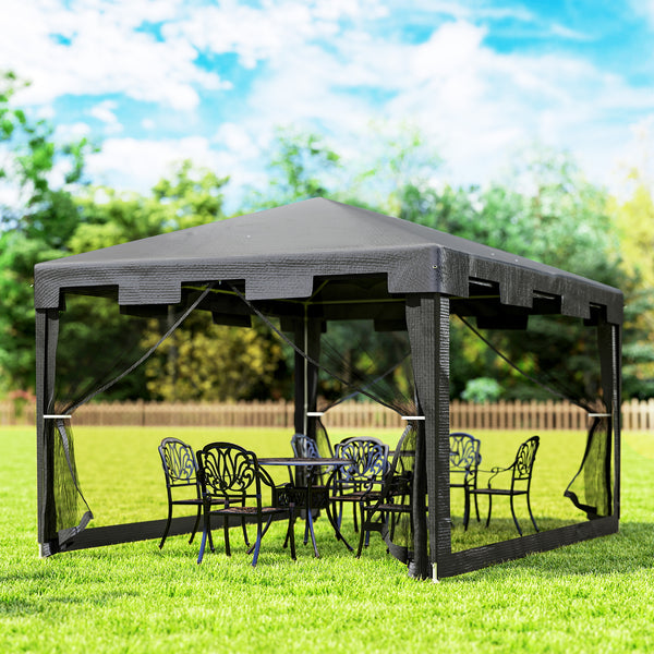 Tonnelle de jardin 3 x 4 m, barnum tente de réception avec parois latérales en maille et 2 portes, pour fêtes et mariages, gris foncé