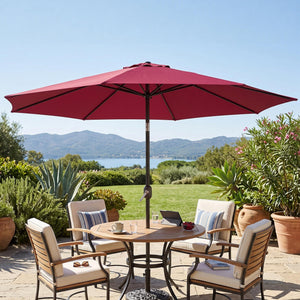 Parasol de jardin extérieur Parasol droit inclinable Ø 3 m en métal Rond Polyester 180g/m² manivelle inclinable Bordeaux