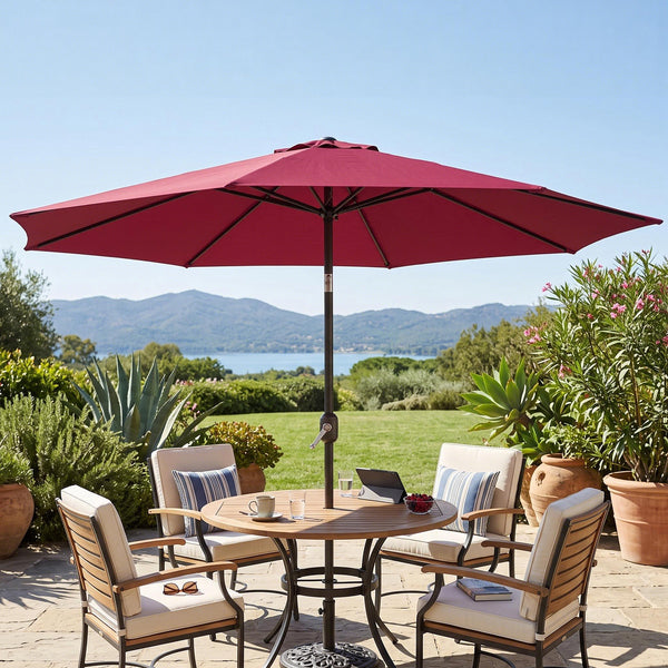 Parasol de jardin extérieur Parasol droit inclinable Ø 3 m en métal Rond Polyester 180g/m² manivelle inclinable Bordeaux
