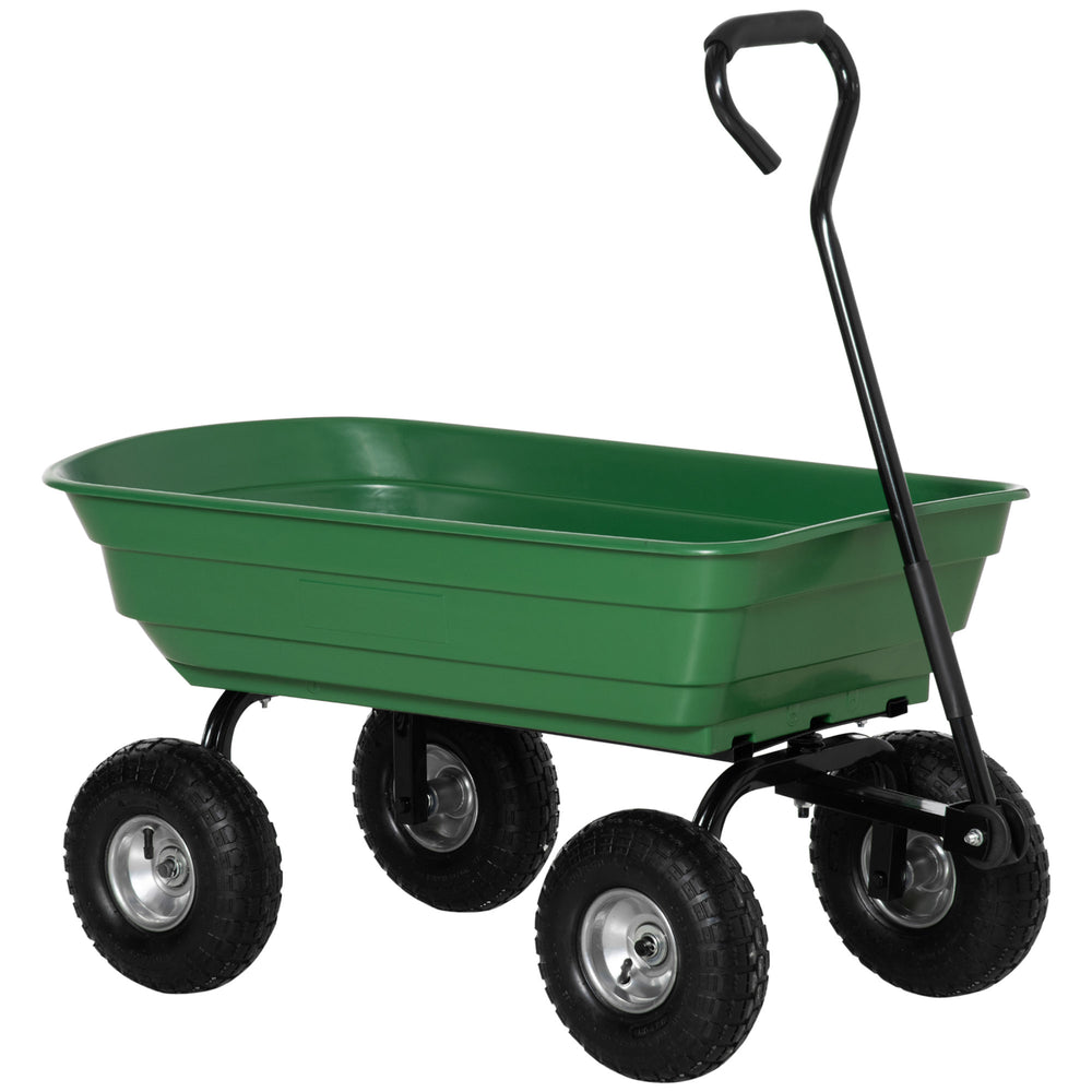 Chariot de jardin 100L charge 250 kg, 4 roues pneumatiques, poignée réglable, remorque à main pour extérieur cadre en acier vert