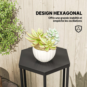 Lot de 2 supports pour plantes, tabouret à fleurs hexagonal, porte-plante haut en métal, support pot de fleur intérieur et extérieur, pour jardin, balcon, maison, noir