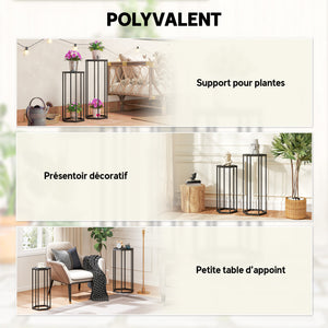 Lot de 2 supports pour plantes, tabouret à fleurs hexagonal, porte-plante haut en métal, support pot de fleur intérieur et extérieur, pour jardin, balcon, maison, noir