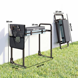Tabouret de Jardin Pliable Agenouilloir de Jardin Repose-Genoux Siège Jardinage avec Coussin Rembourré Épais en Mousse EVA, Poches à Outils, Gris Foncé